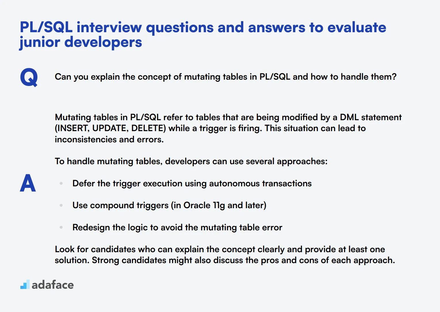 5 PL/SQL interview questions and answers to evaluate junior developers