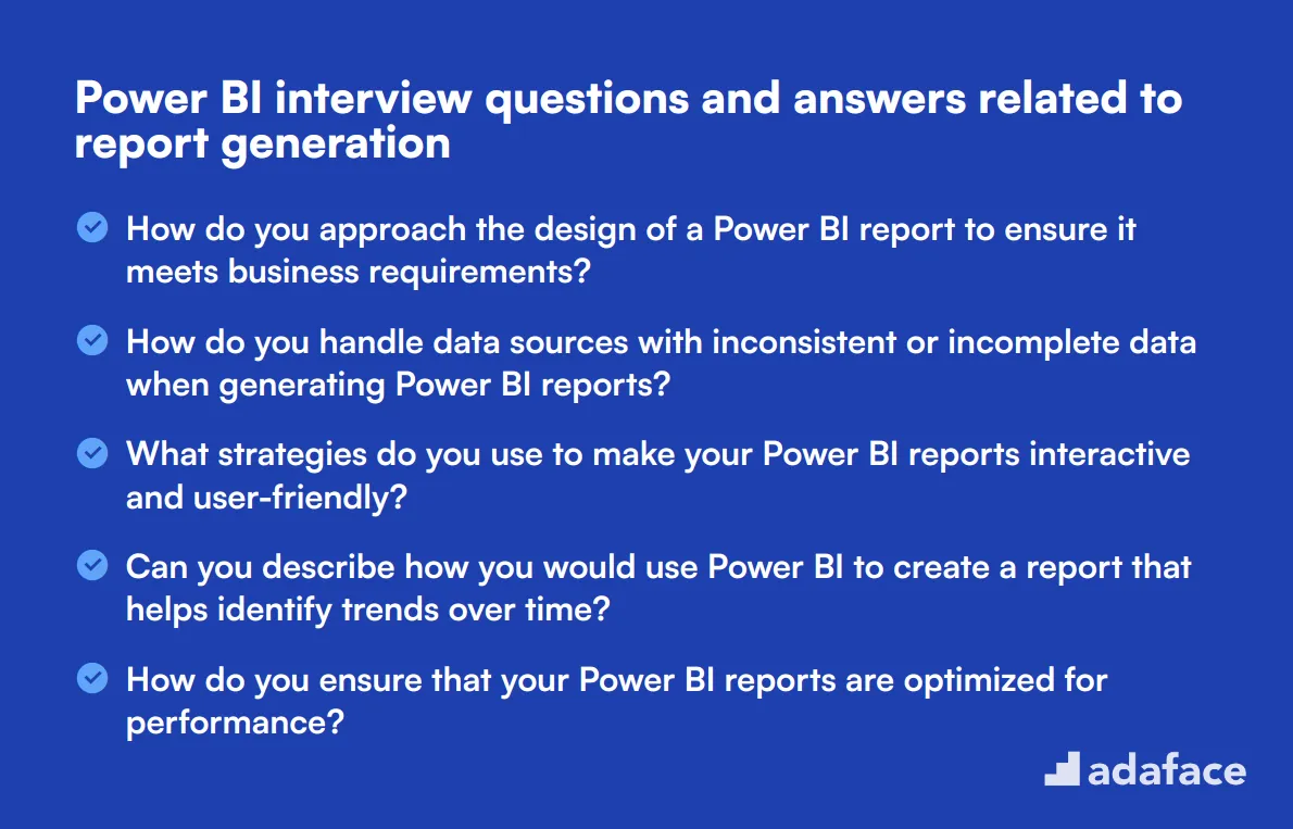 8 Power BI interview questions and answers related to report generation