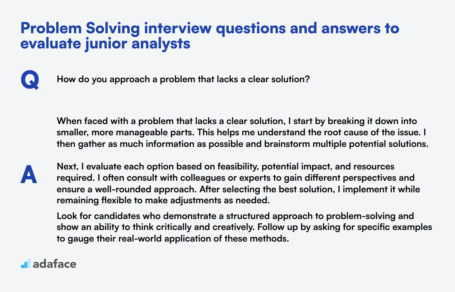 8 Problem Solving interview questions and answers to evaluate junior analysts