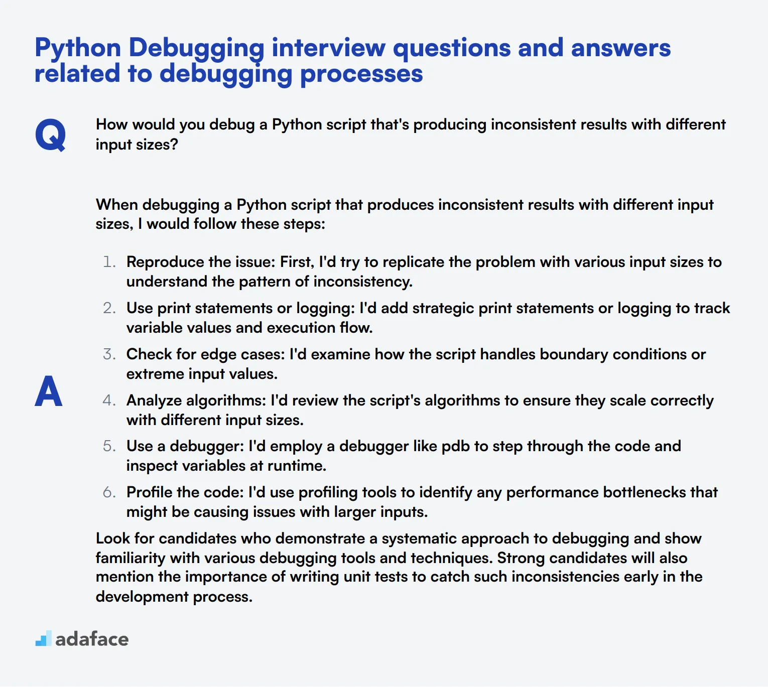 7 Python Debugging interview questions and answers related to debugging processes