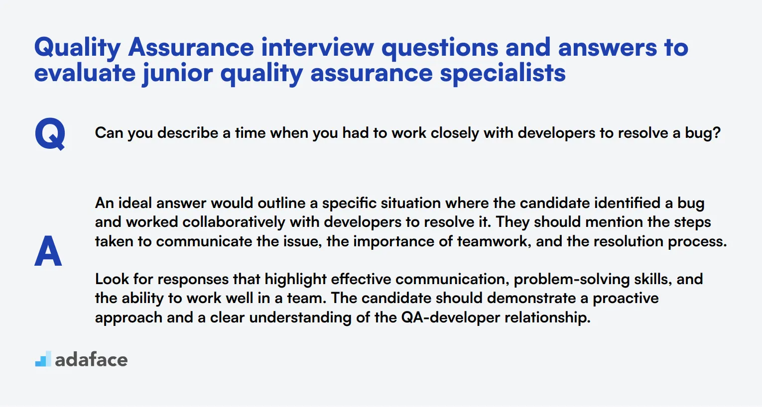 8 Quality Assurance interview questions and answers to evaluate junior quality assurance specialists