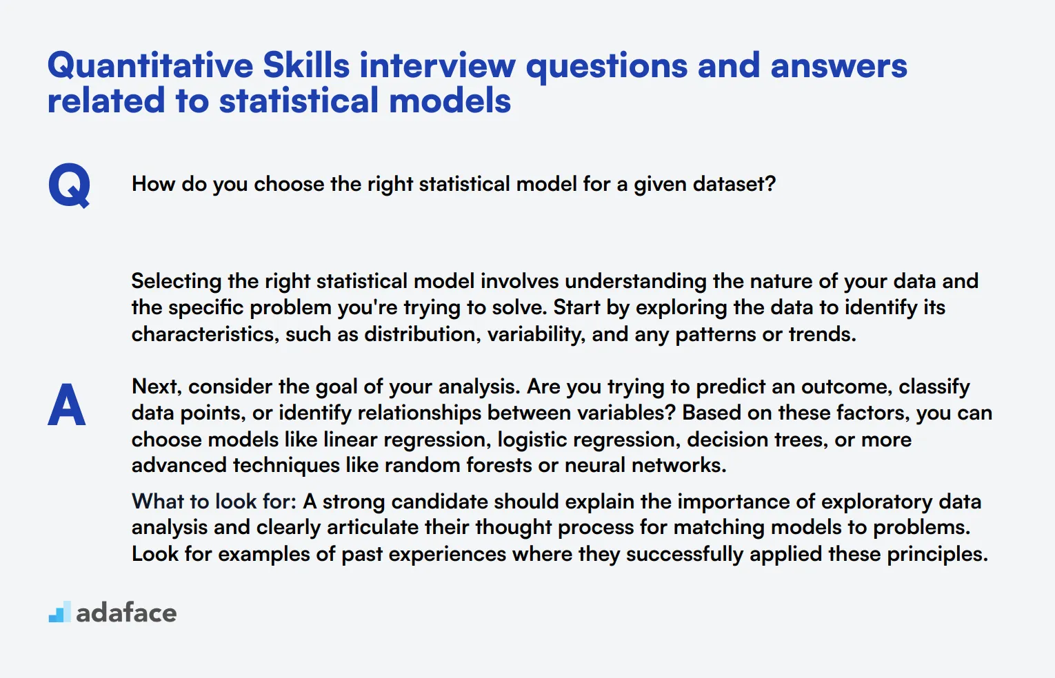 9 Quantitative Skills interview questions and answers related to statistical models