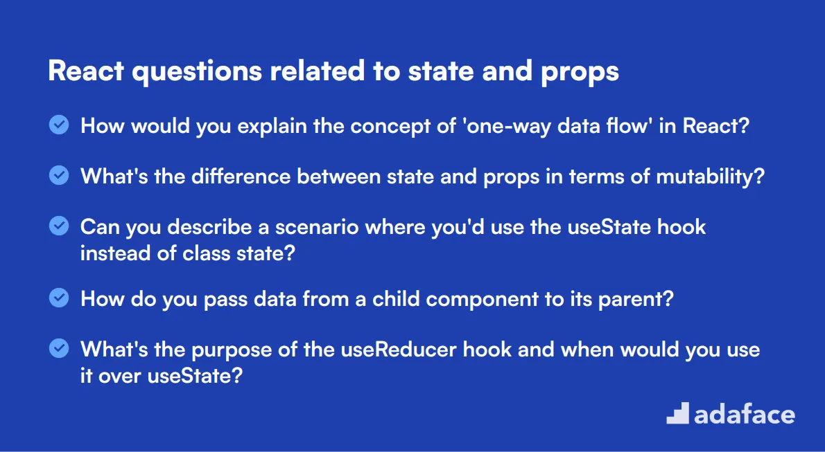 13 React questions related to state and props