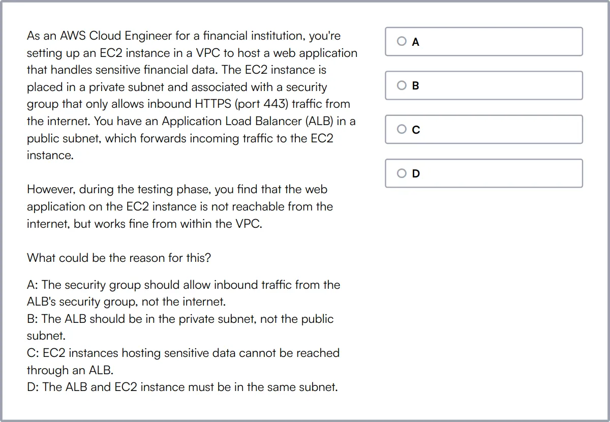 Advance Networking in AWS Online Test sample question