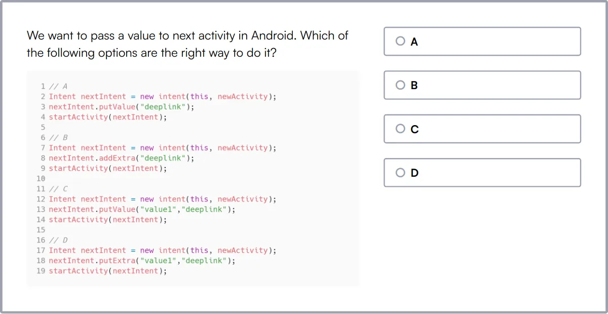 Android Online Test sample question