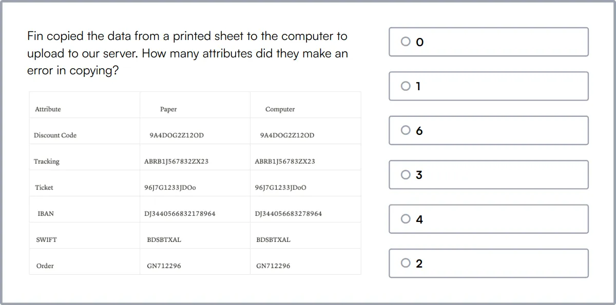 Attention To Detail Test sample question