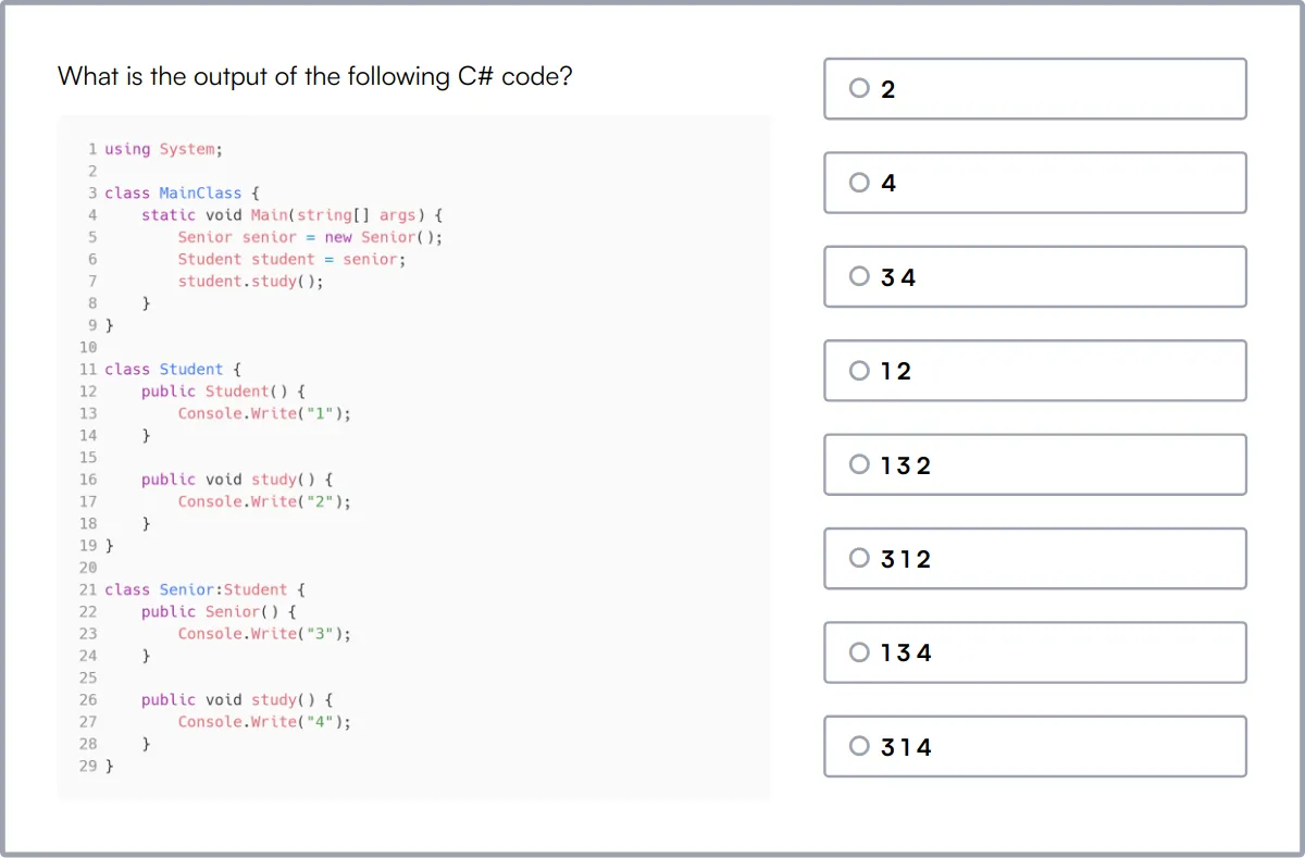 C# Online Test sample question