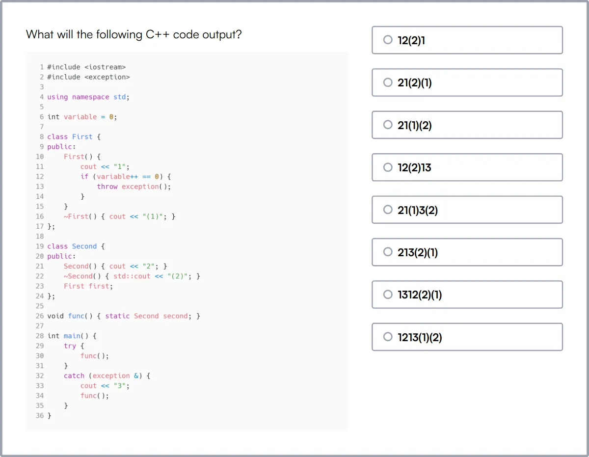 C++ Online Test sample question