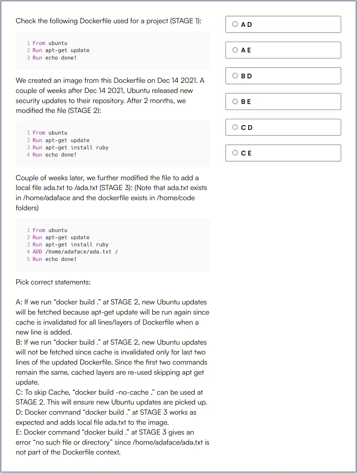 Docker Online Test sample question