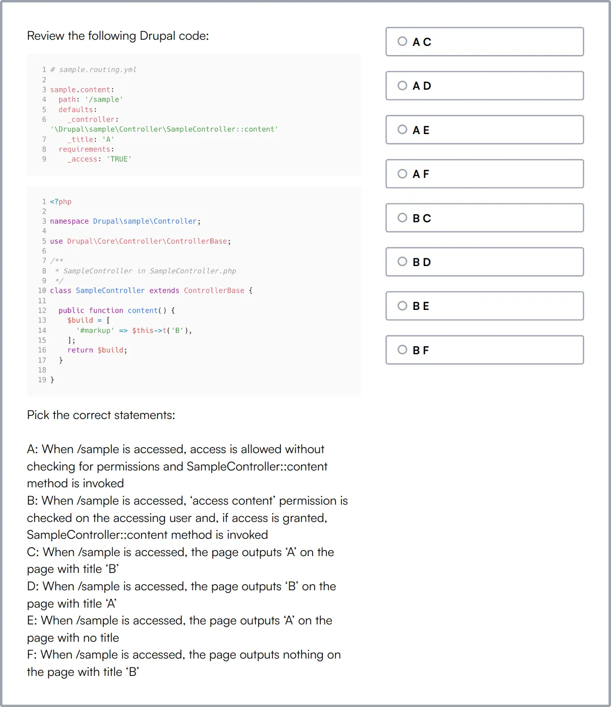 Drupal Online Test sample question