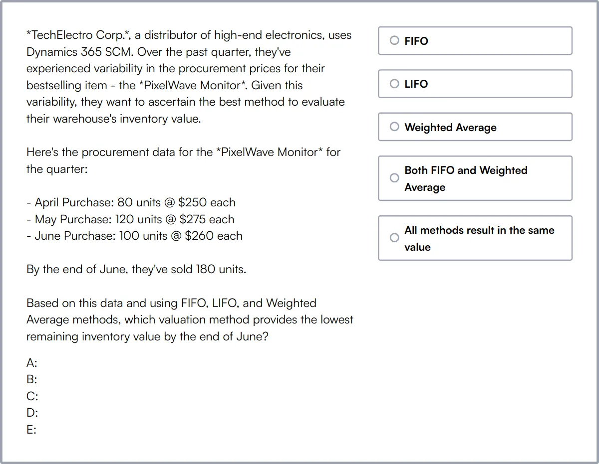 Microsoft Dynamics 365 Supply Chain Management Functional Consultant Test sample question