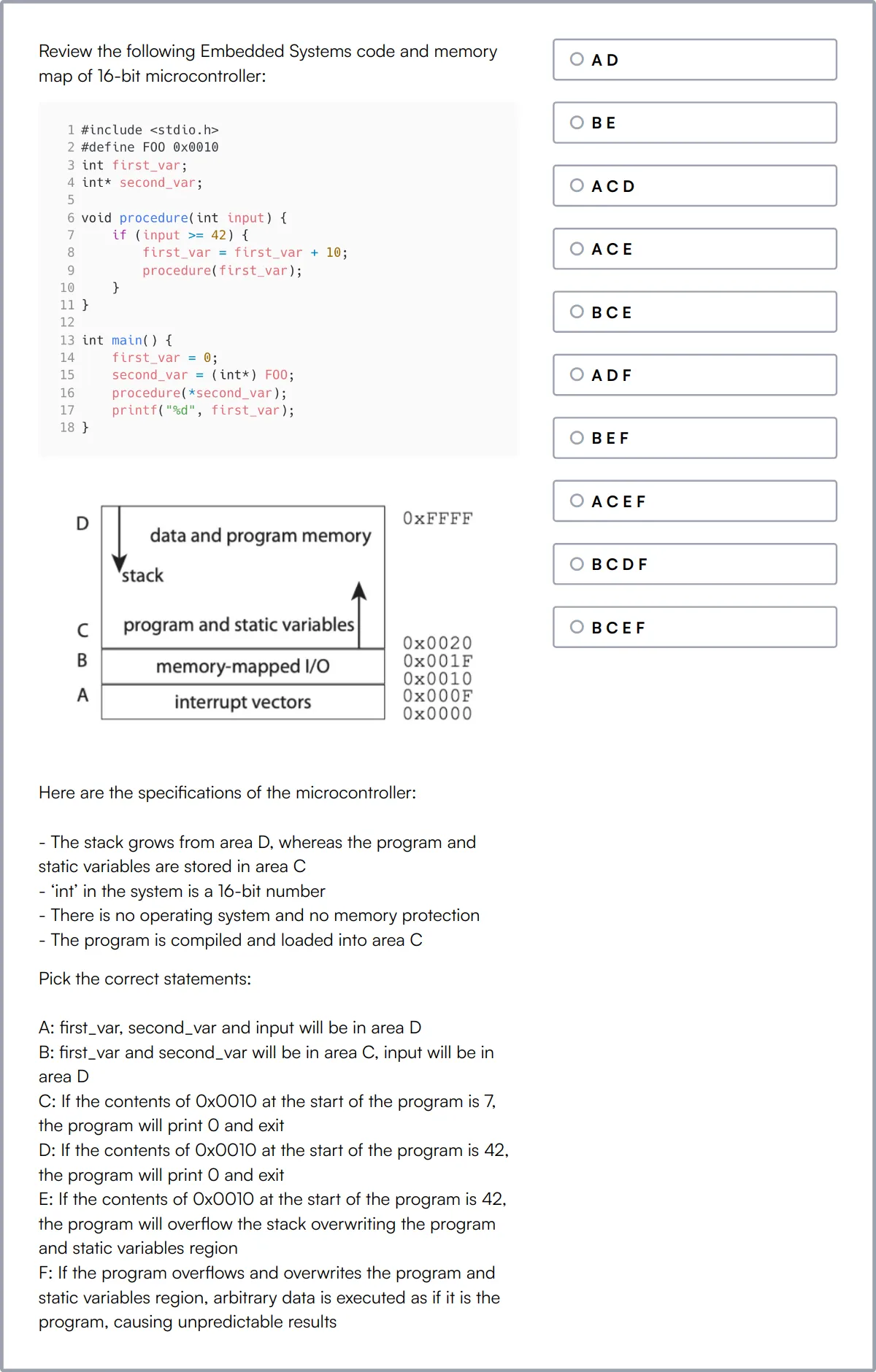 Embedded C Online Test sample question