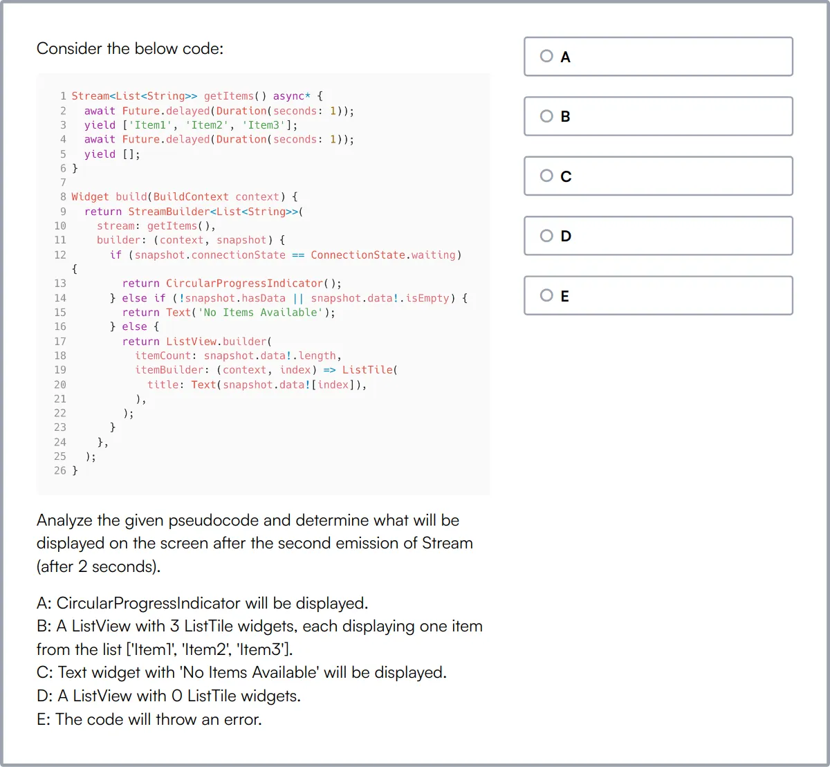 Flutter & Dart Test sample question