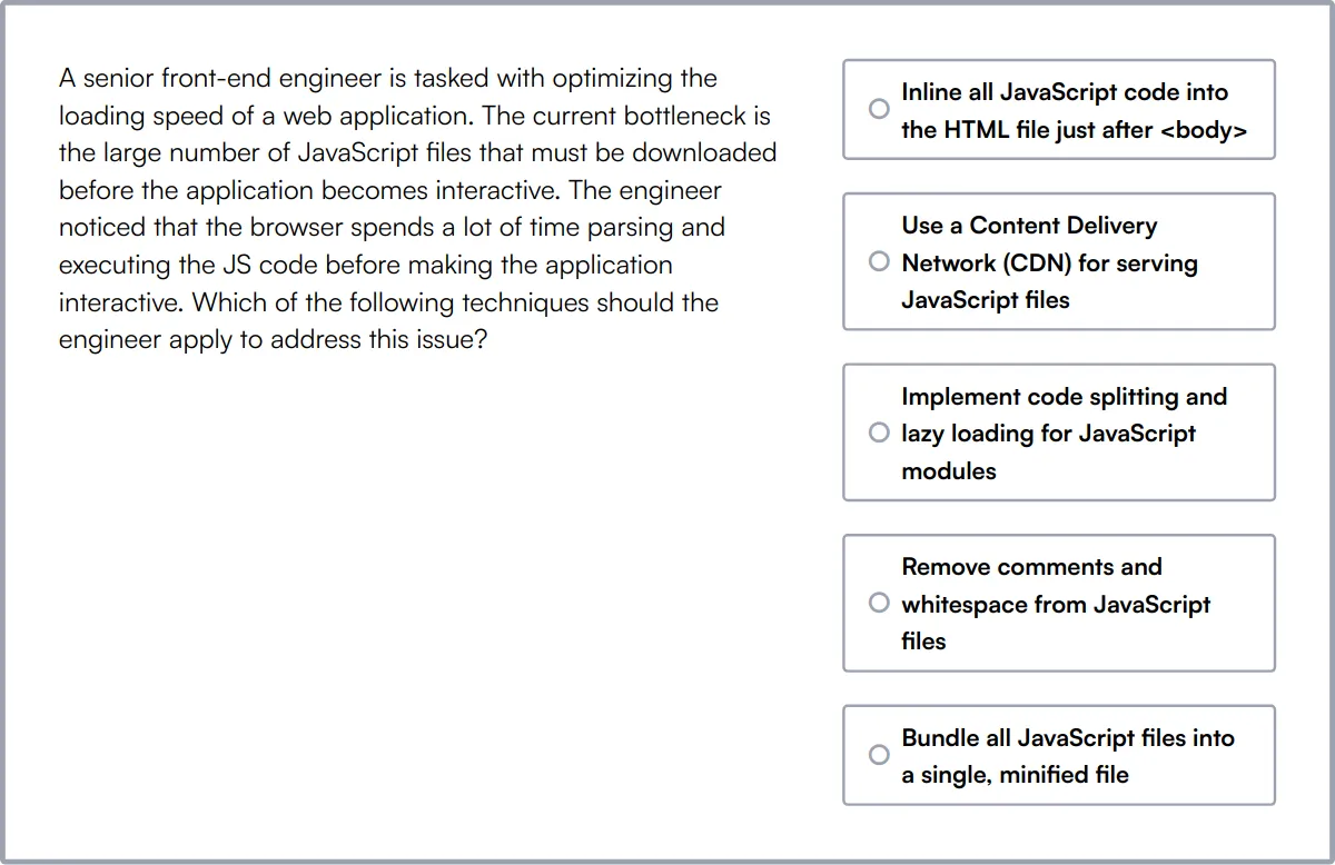 Front End Developer Online Test sample question