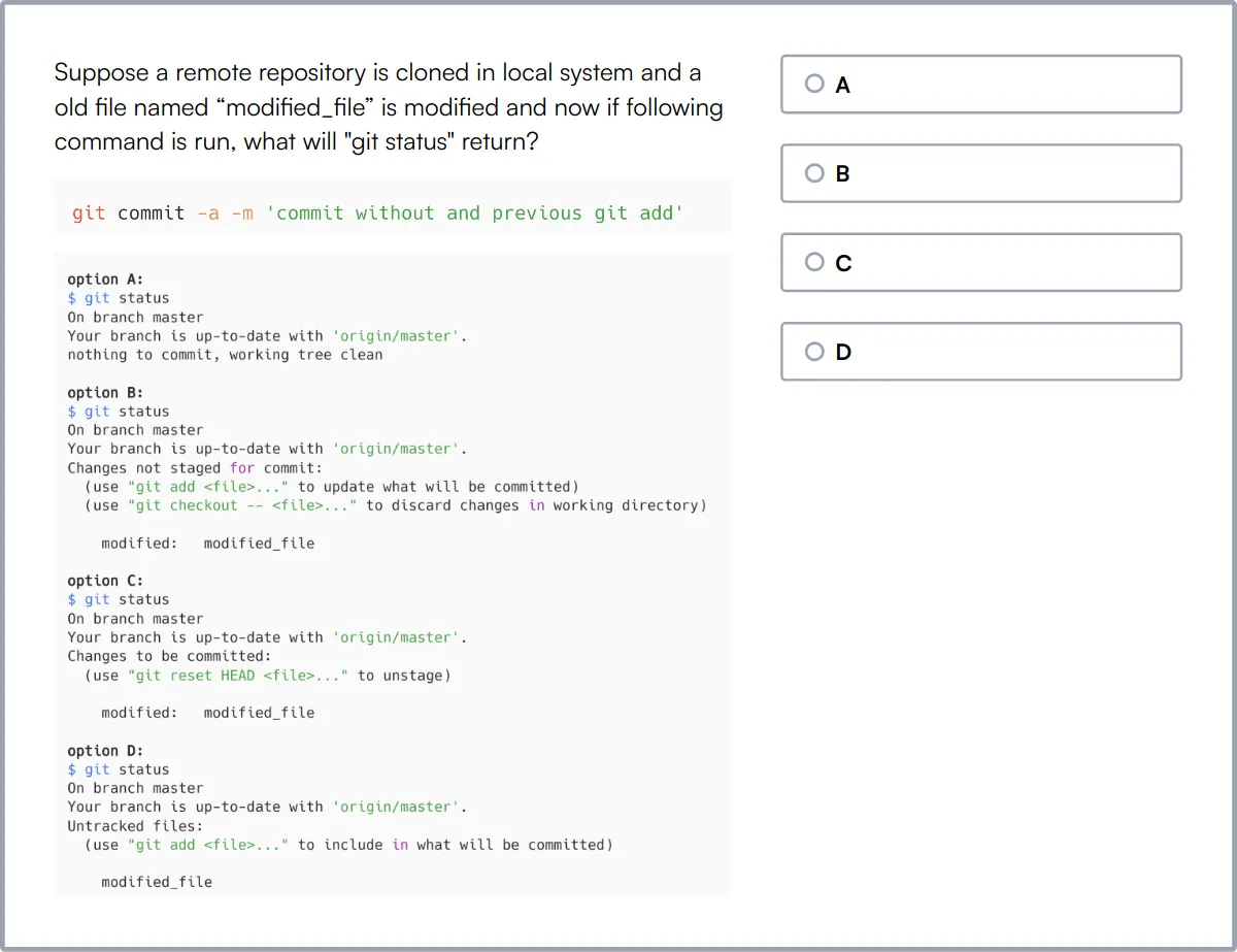 Git Online Test sample question