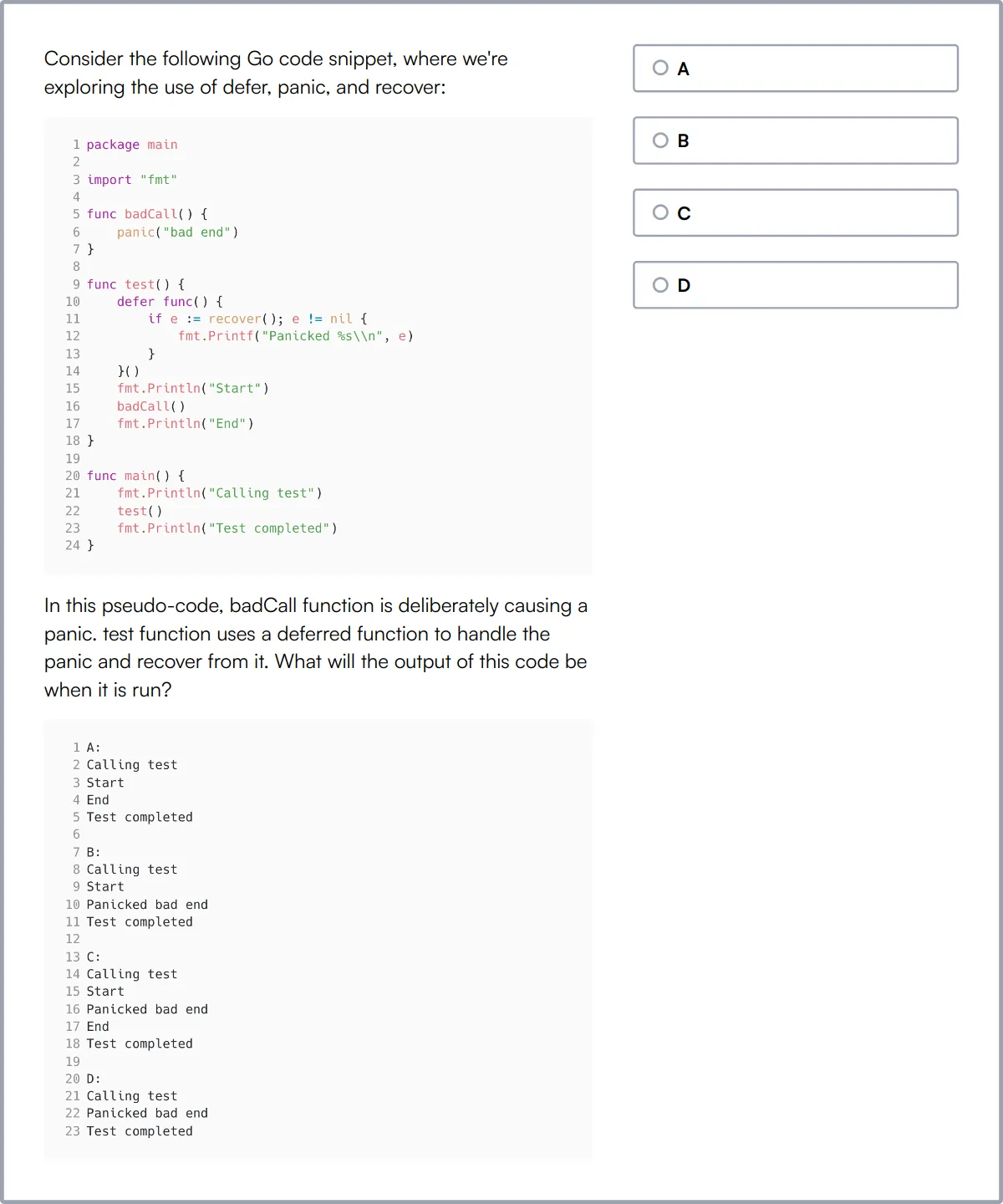 Go/Golang Online Test sample question