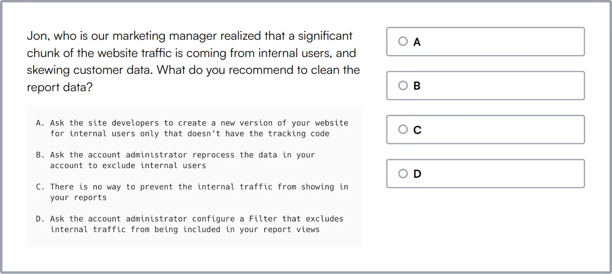 Google Analytics Test sample question