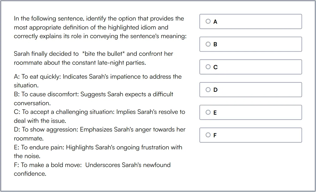 English Comprehension Test sample question