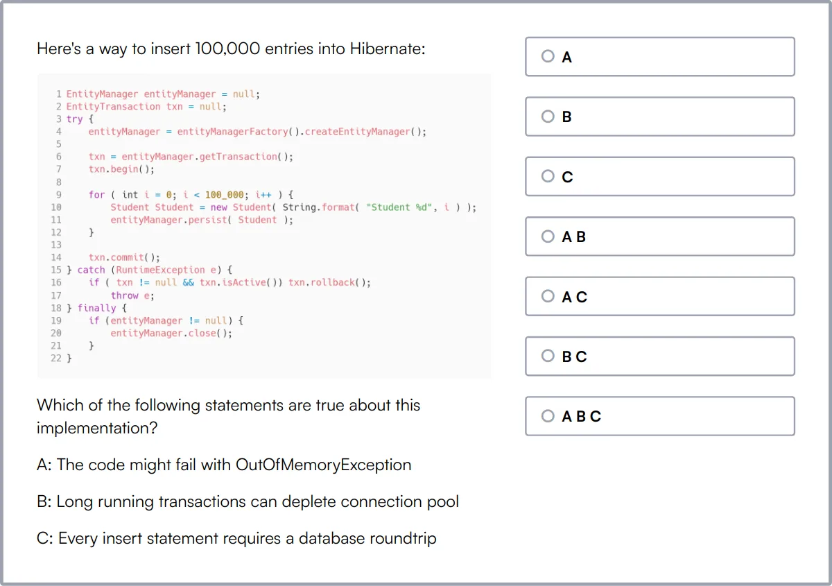 Hibernate Online Test sample question