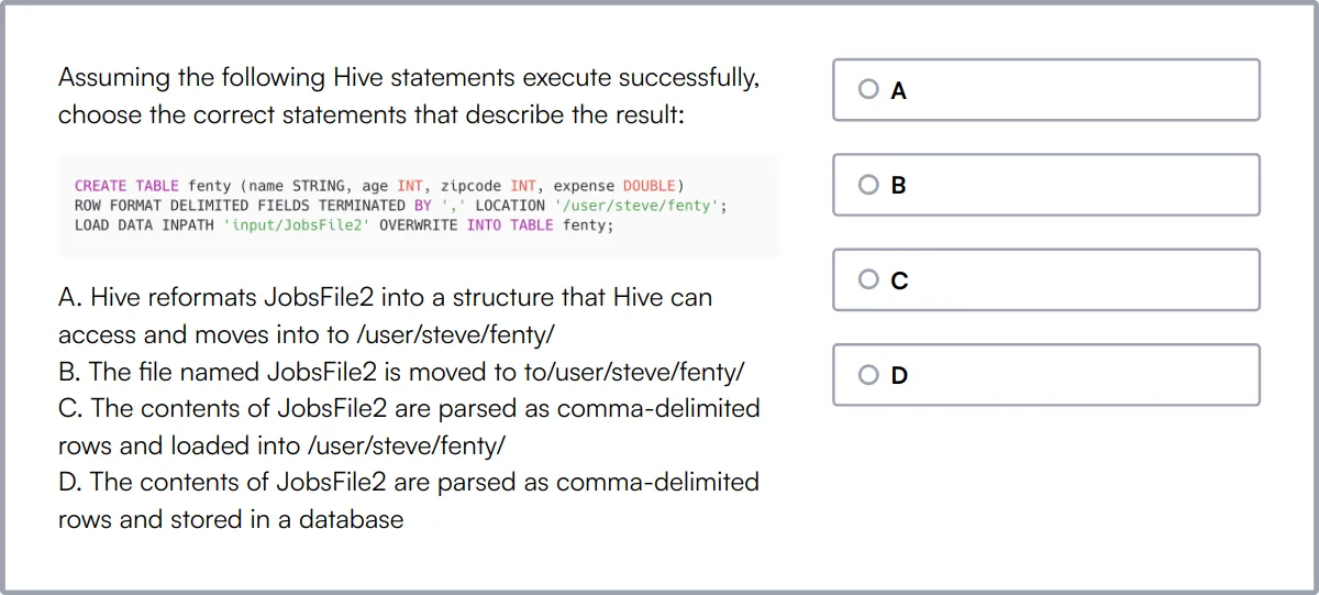 Hive Online Test sample question