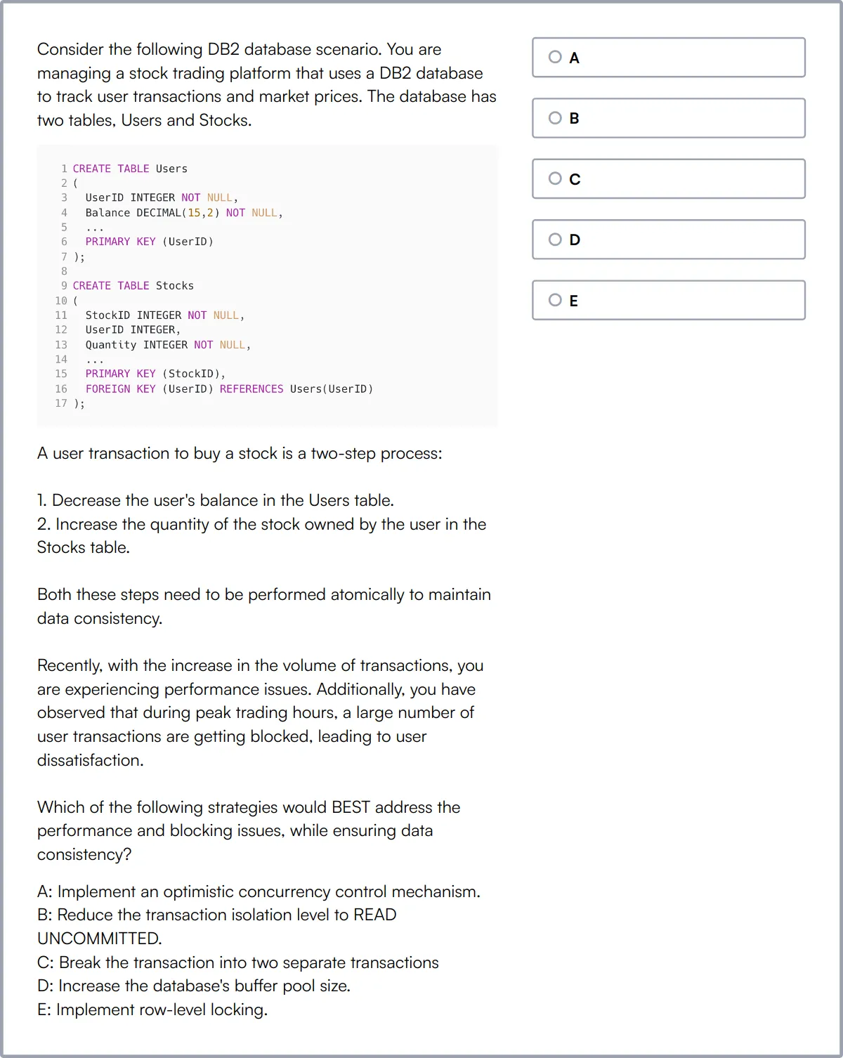 IBM DB2 Database Online Test sample question