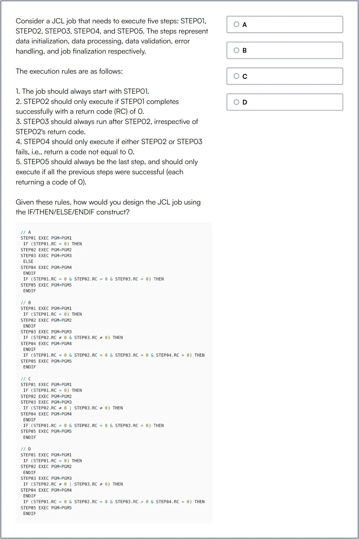 JCL Online Test sample question