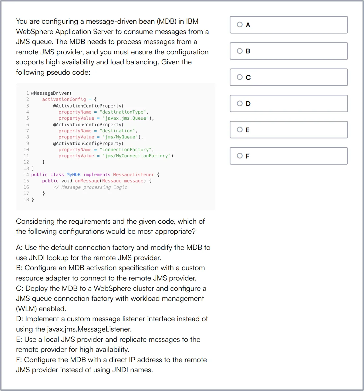 IBM WebSphere Online Test sample question