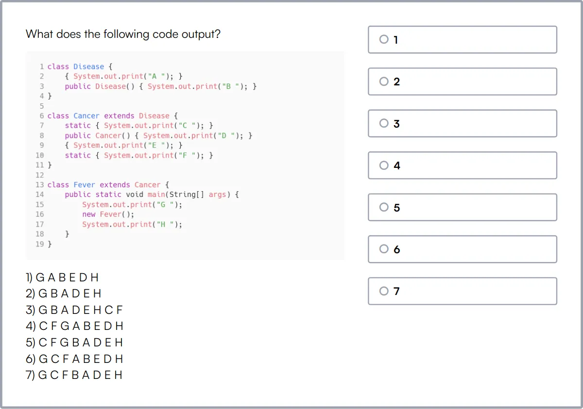 Java Online Test sample question