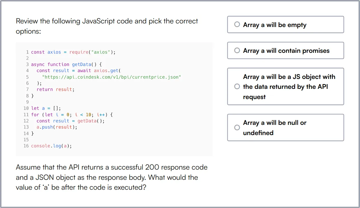 JavaScript & HTML/CSS Online Test sample question