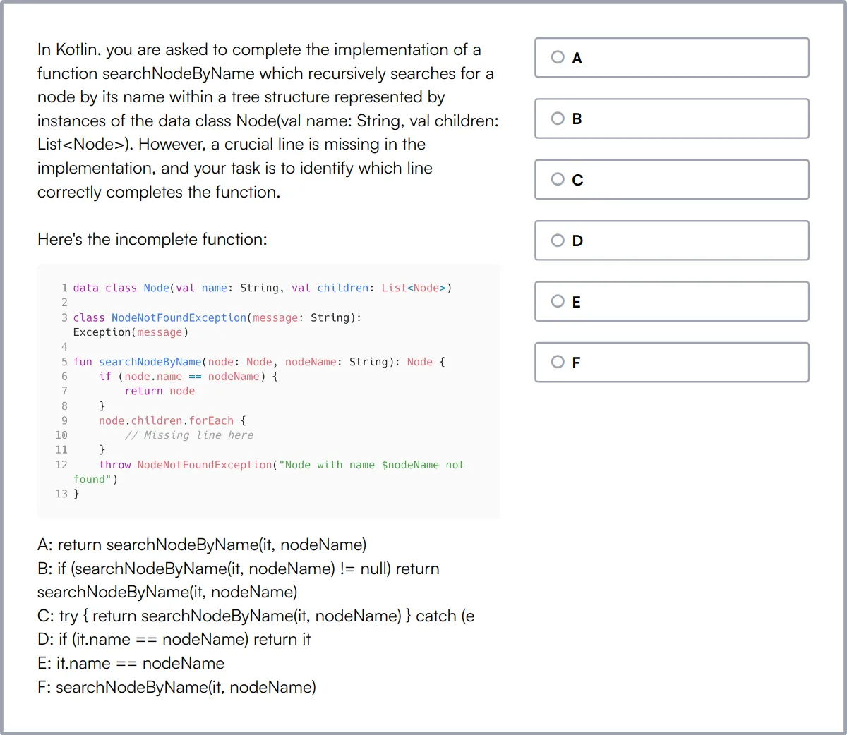 Kotlin Online Test sample question