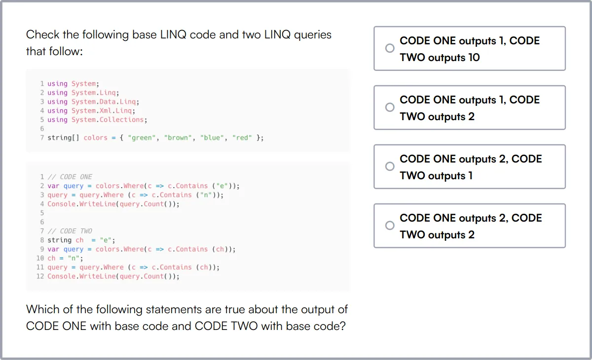 LINQ Online Test sample question