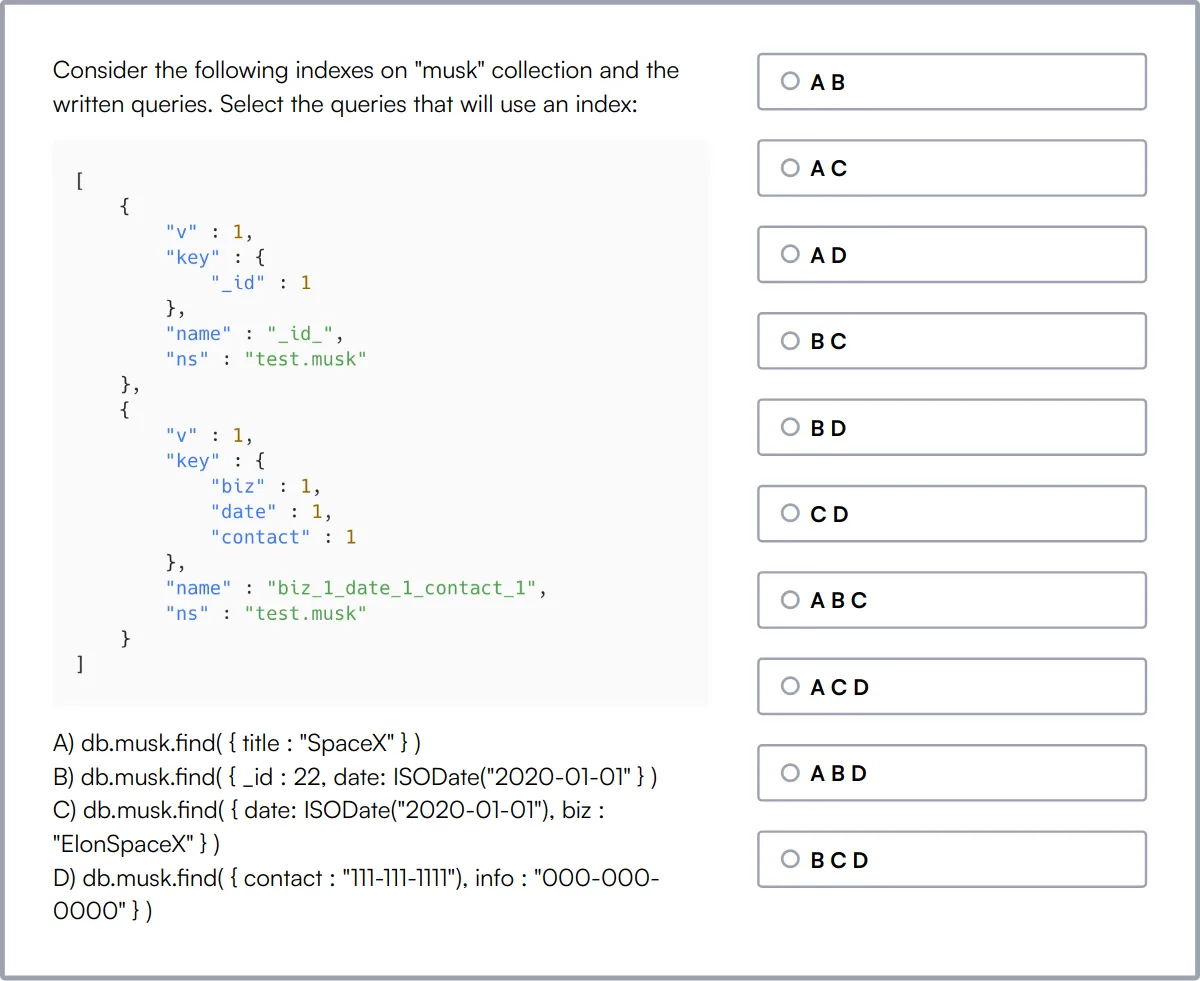 MongoDB Online Test sample question