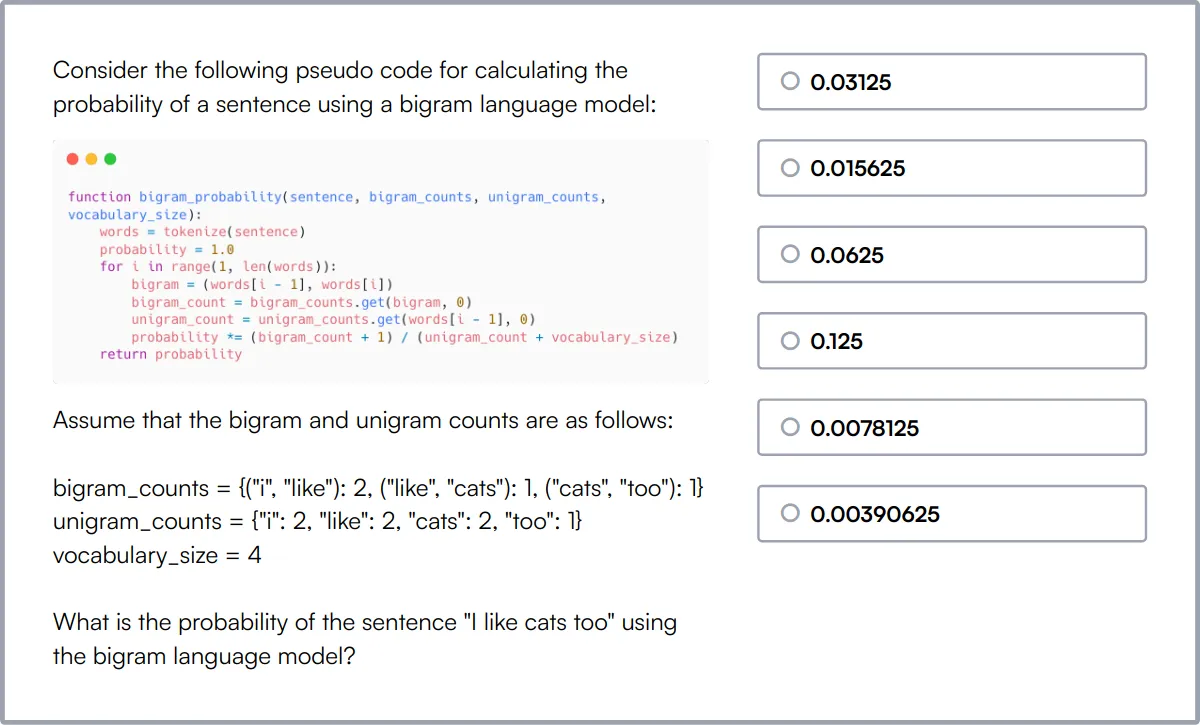 Natural Language Processing (NLP) Test sample question