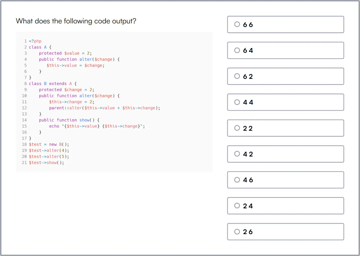 PHP Online Test sample question