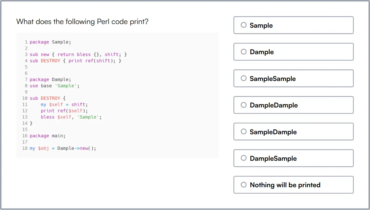 Perl Online Test sample question