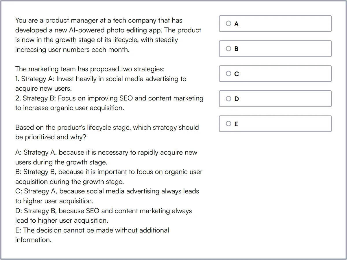 Product Marketing Management Test sample question