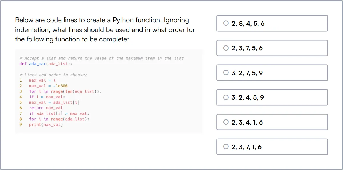 Python Online Test sample question