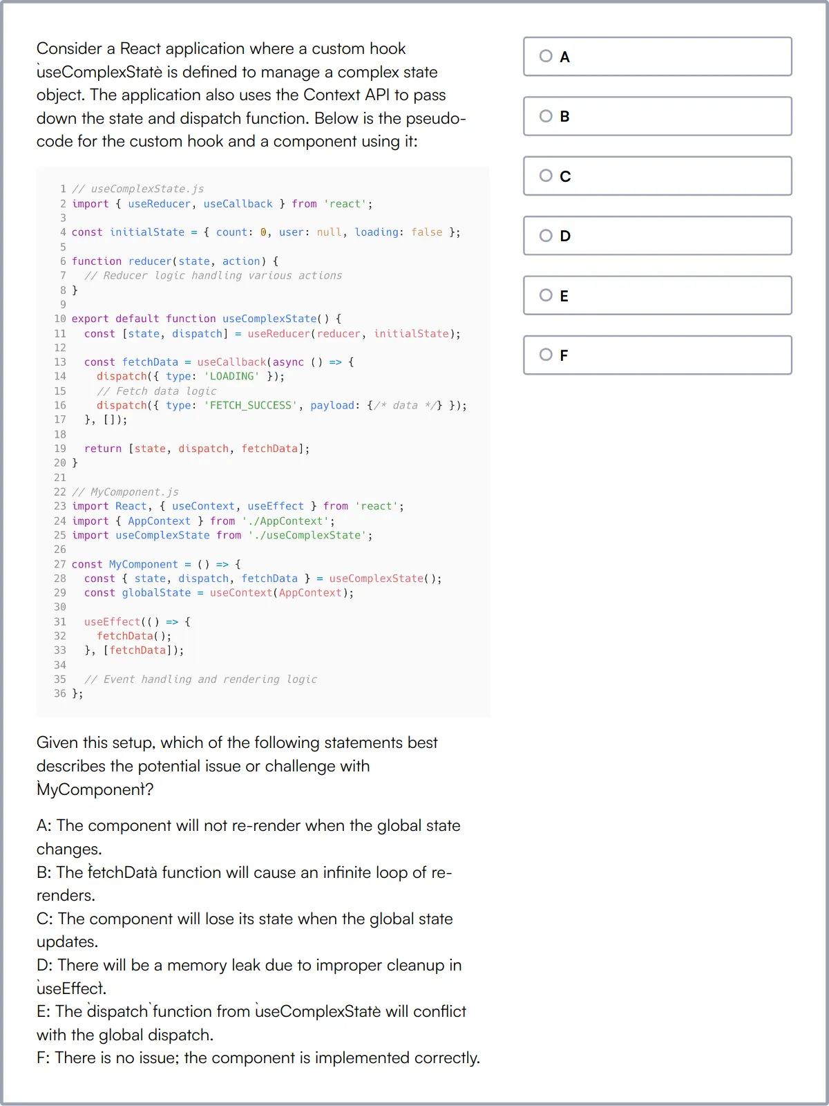 ReactJS Online Test sample question