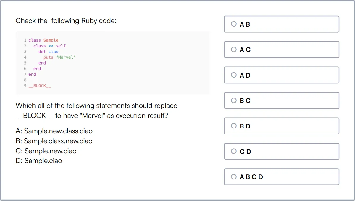 Ruby Online Test sample question