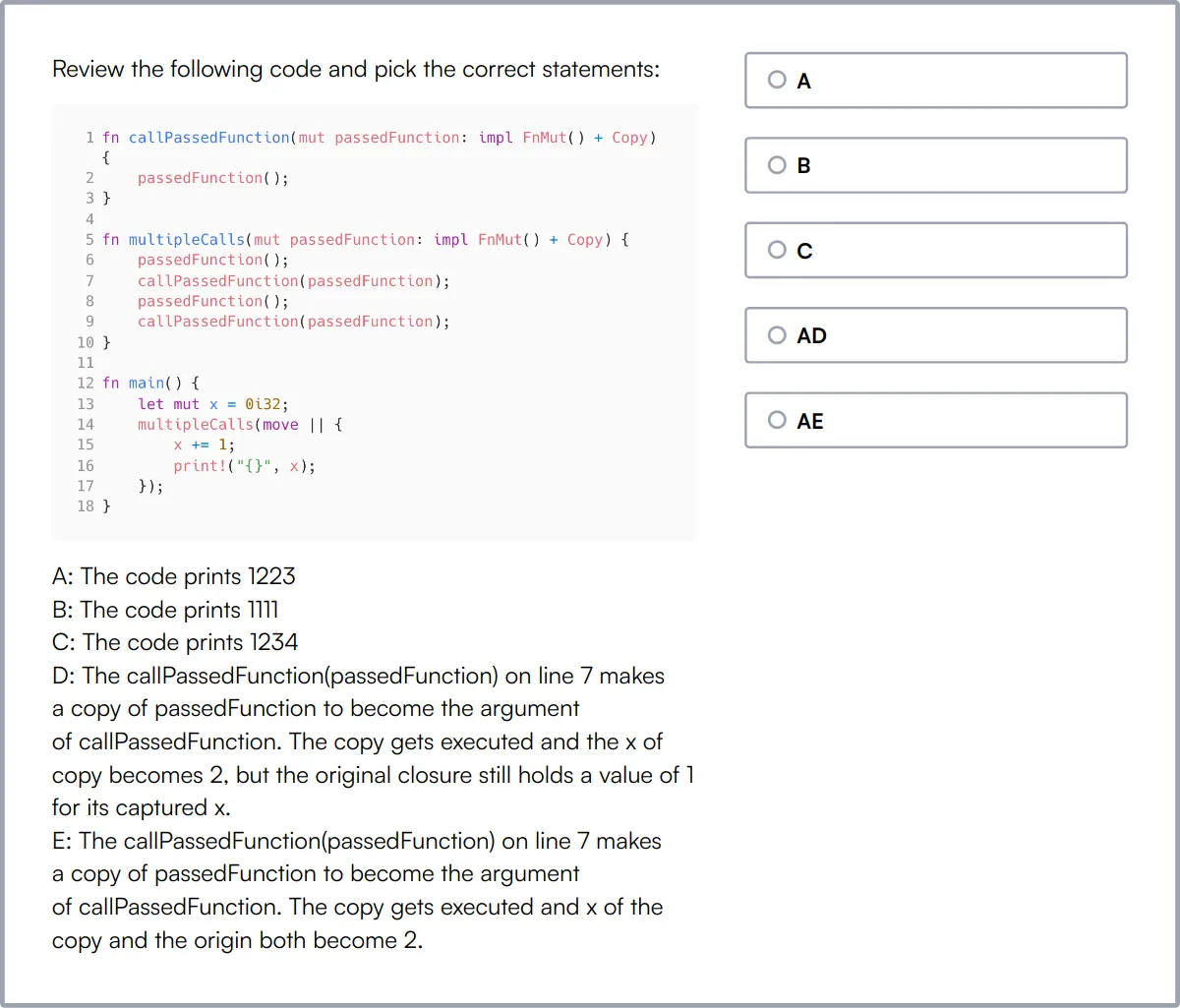 Rust Online Test sample question