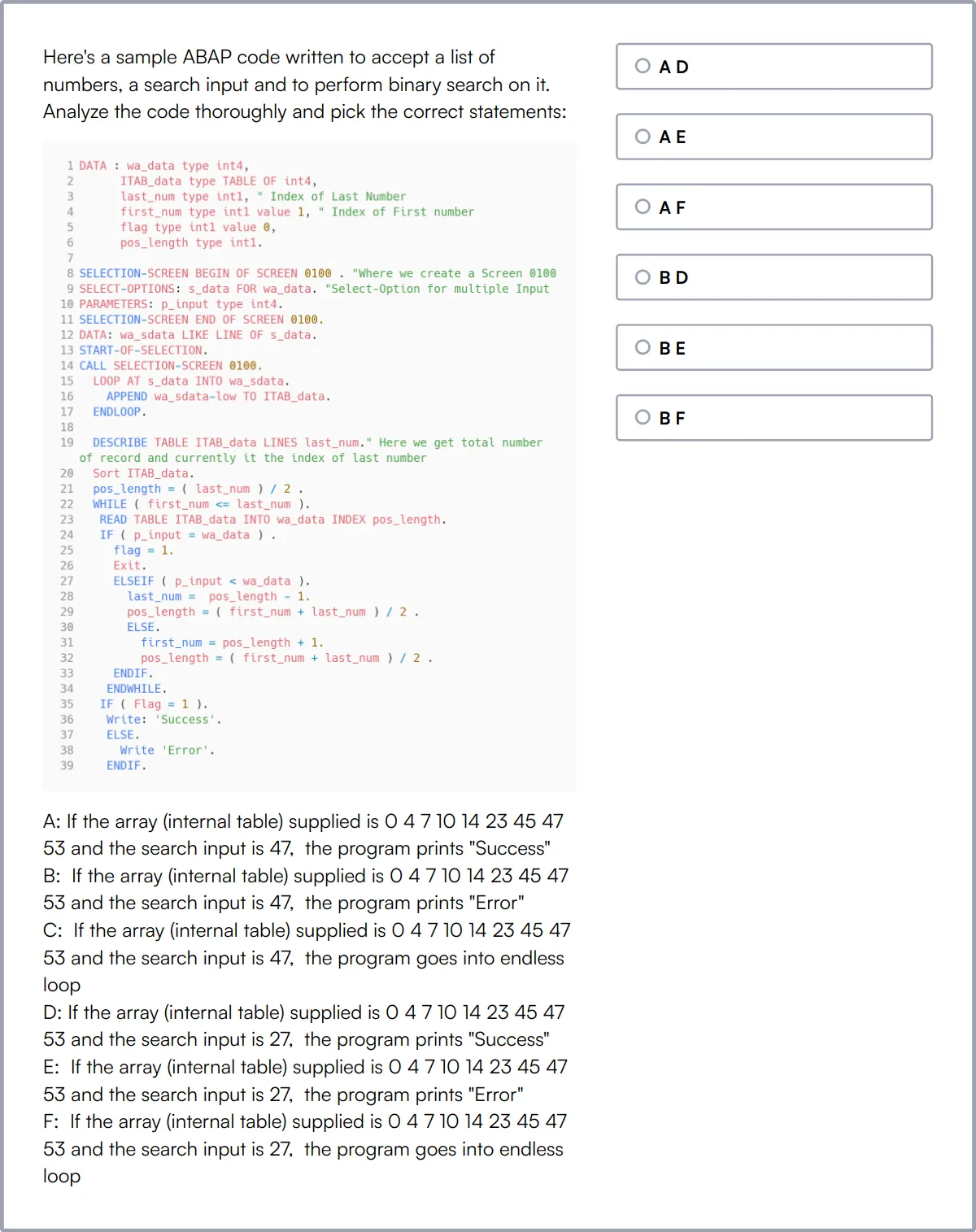 SAP ABAP Online Test sample question