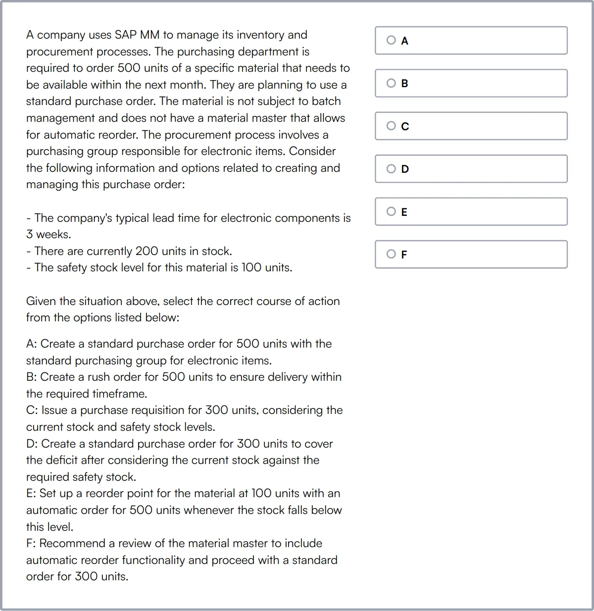 SAP MM Online Test sample question