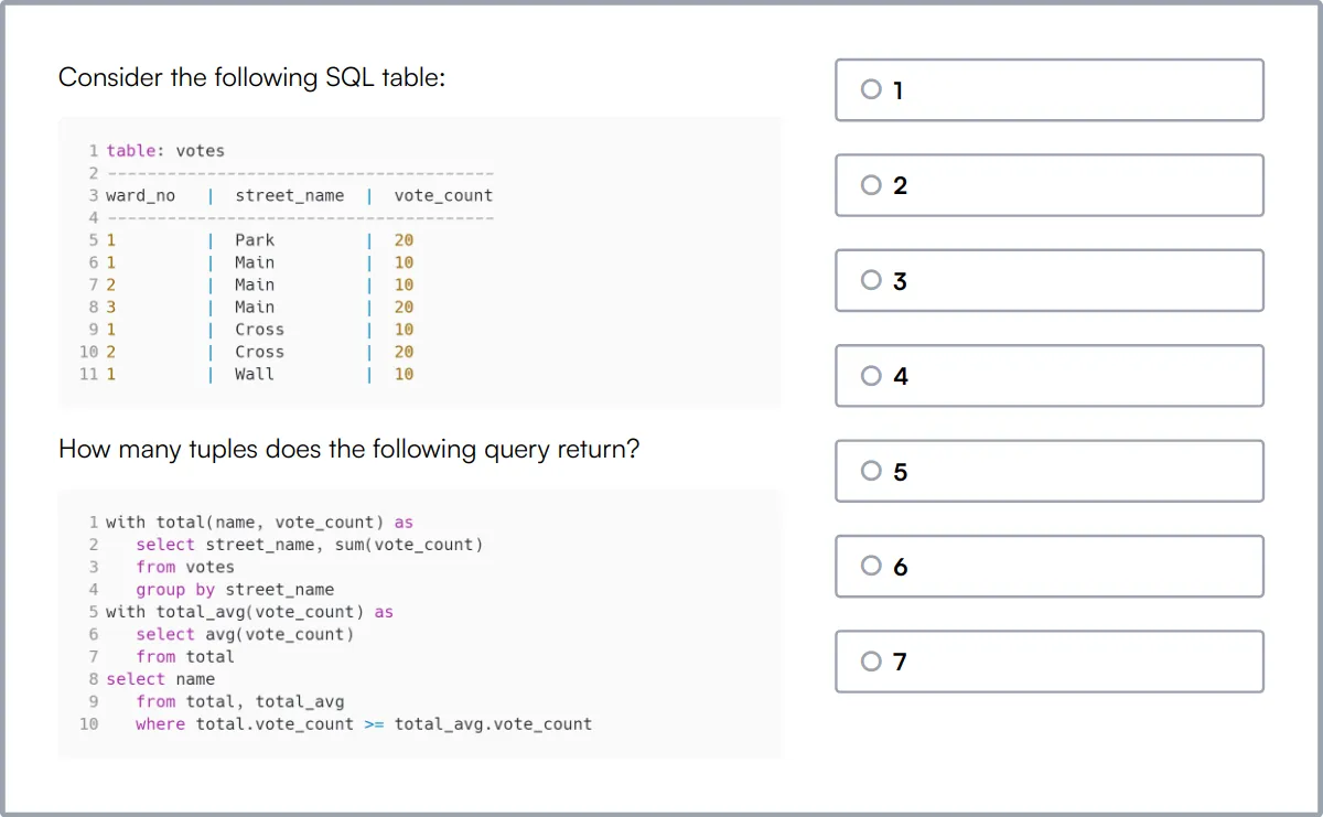 Java & SQL Online Test sample question