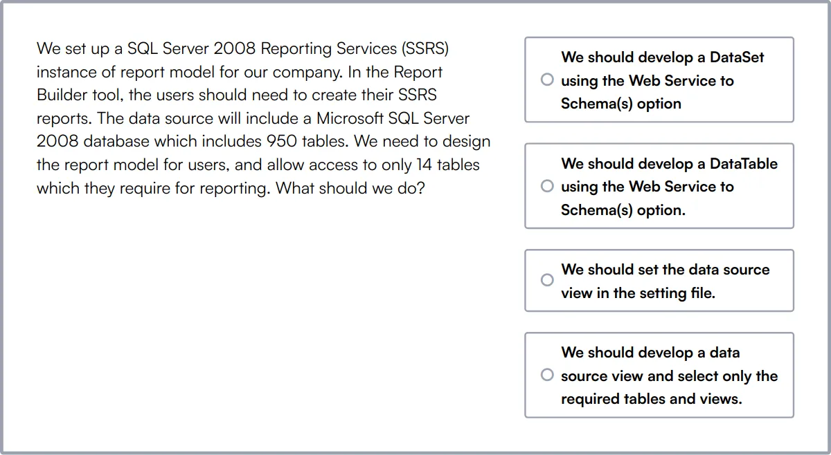 SSRS Online Test sample question