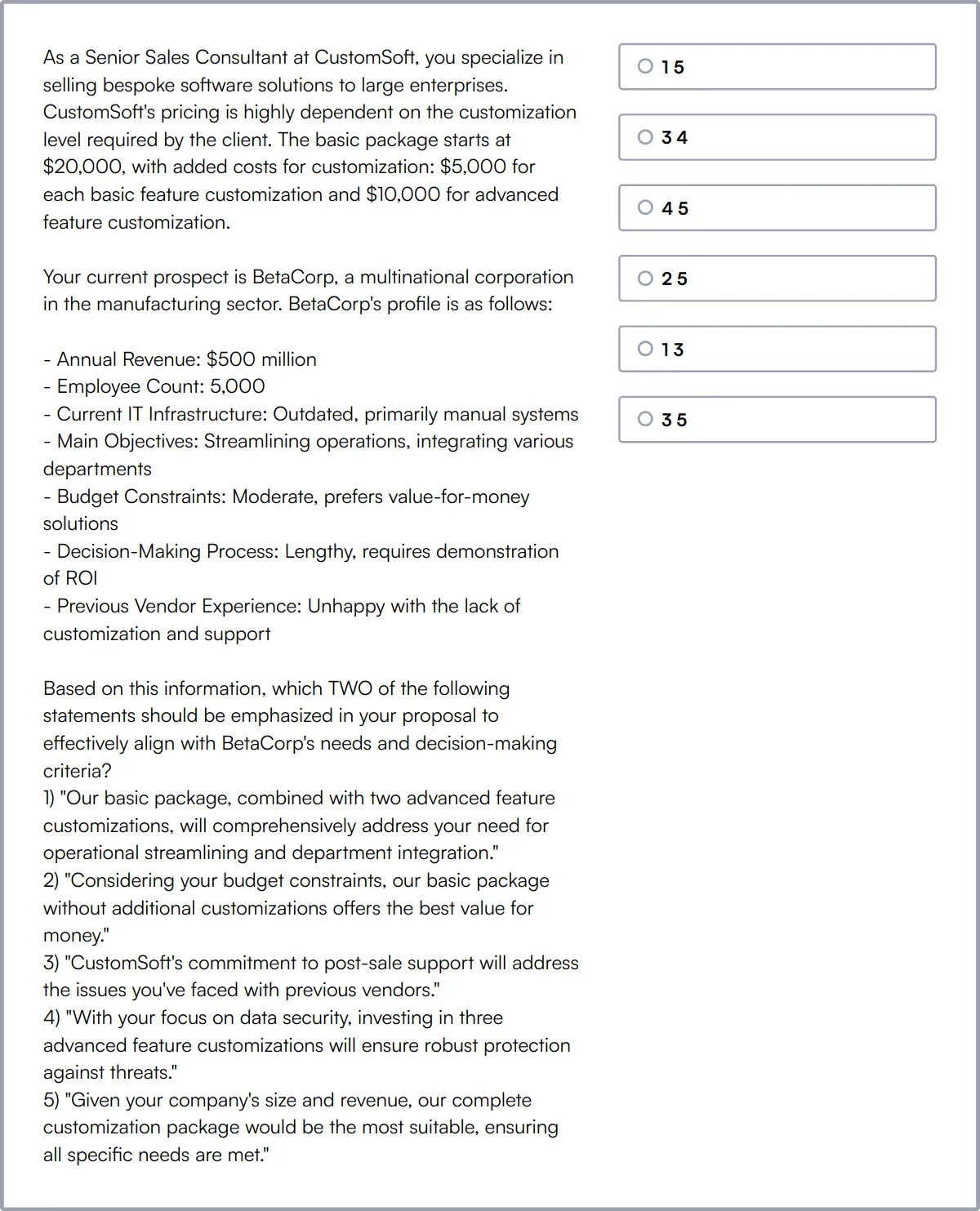 Sales Aptitude Test sample question