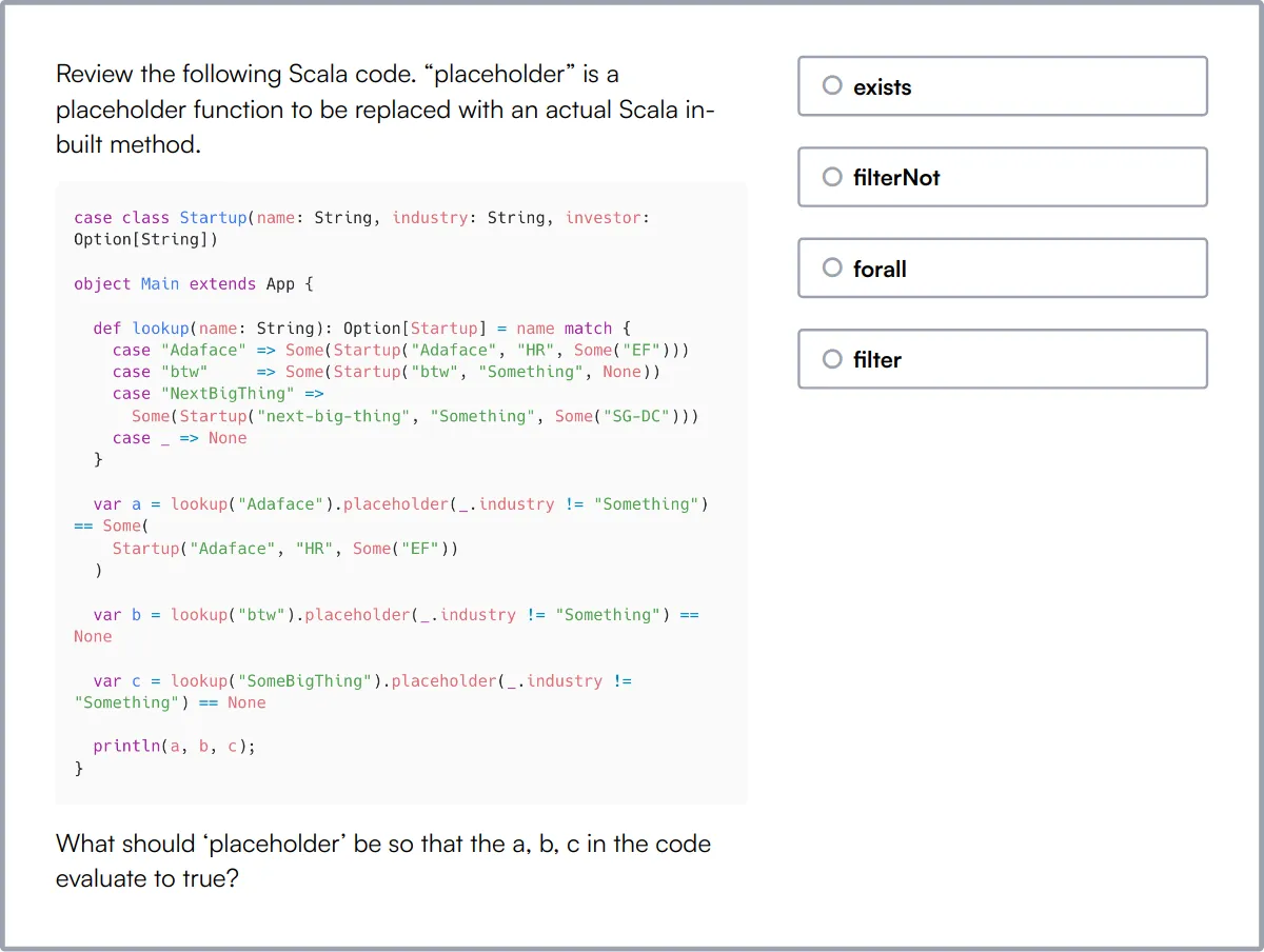 Scala Online Test sample question