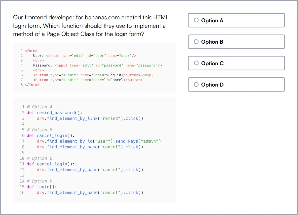 QA Engineer Test sample question