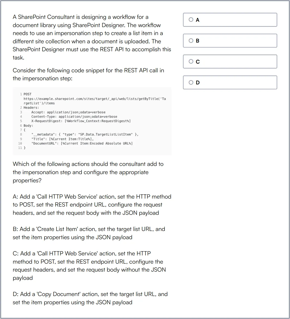 Sharepoint Online Test sample question