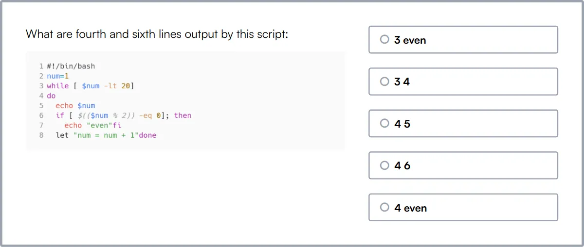 Linux Bash Online Test sample question