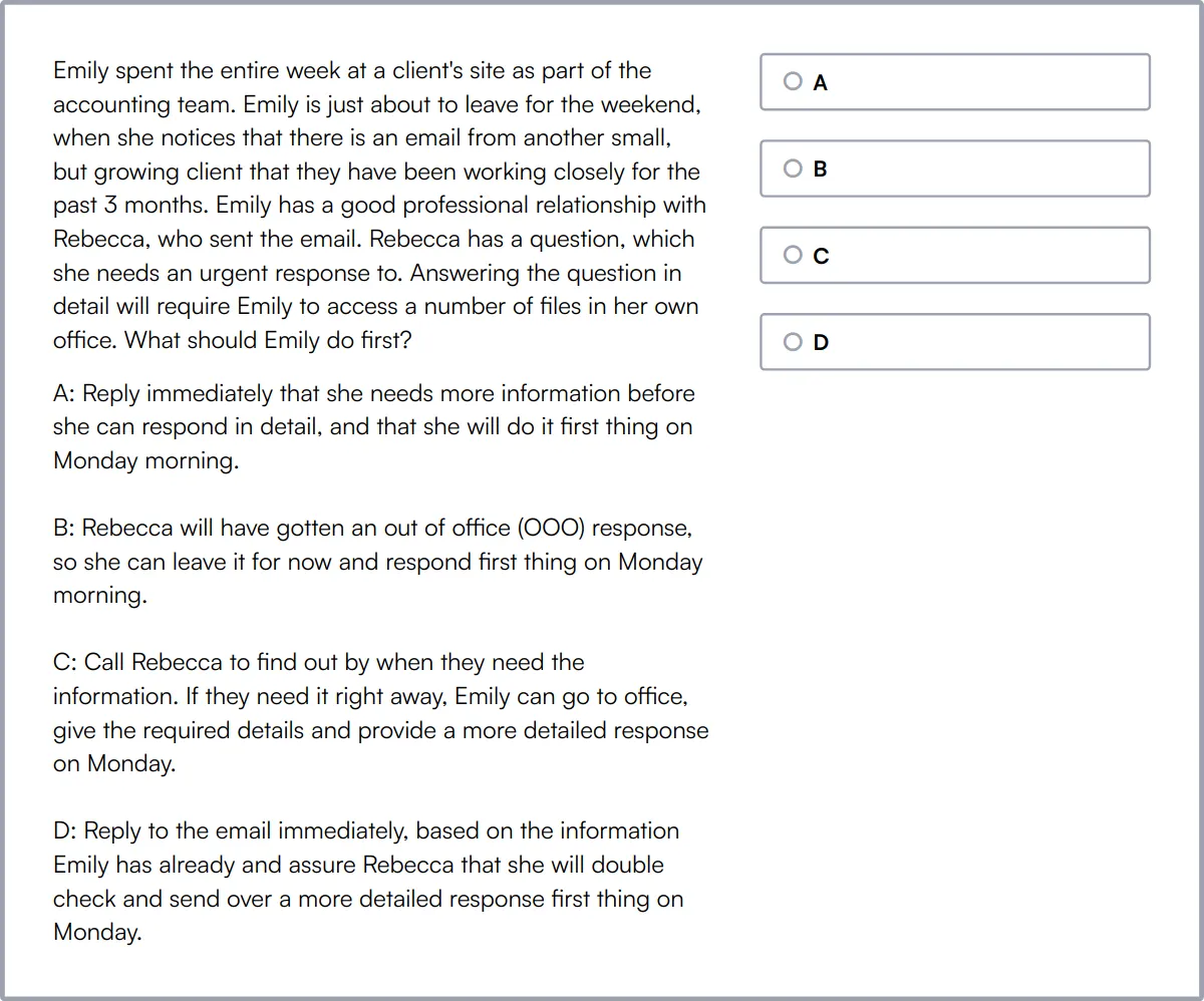 Situational Judgement Test sample question